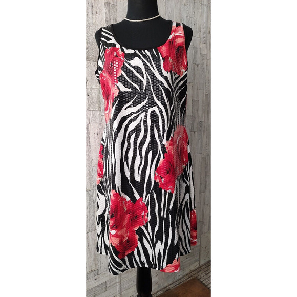aDRESSing Woman SIZE L Shimmer Zebra Rose Short Dress Black Shrug Kimono Sleeve - Picture 3 of 13